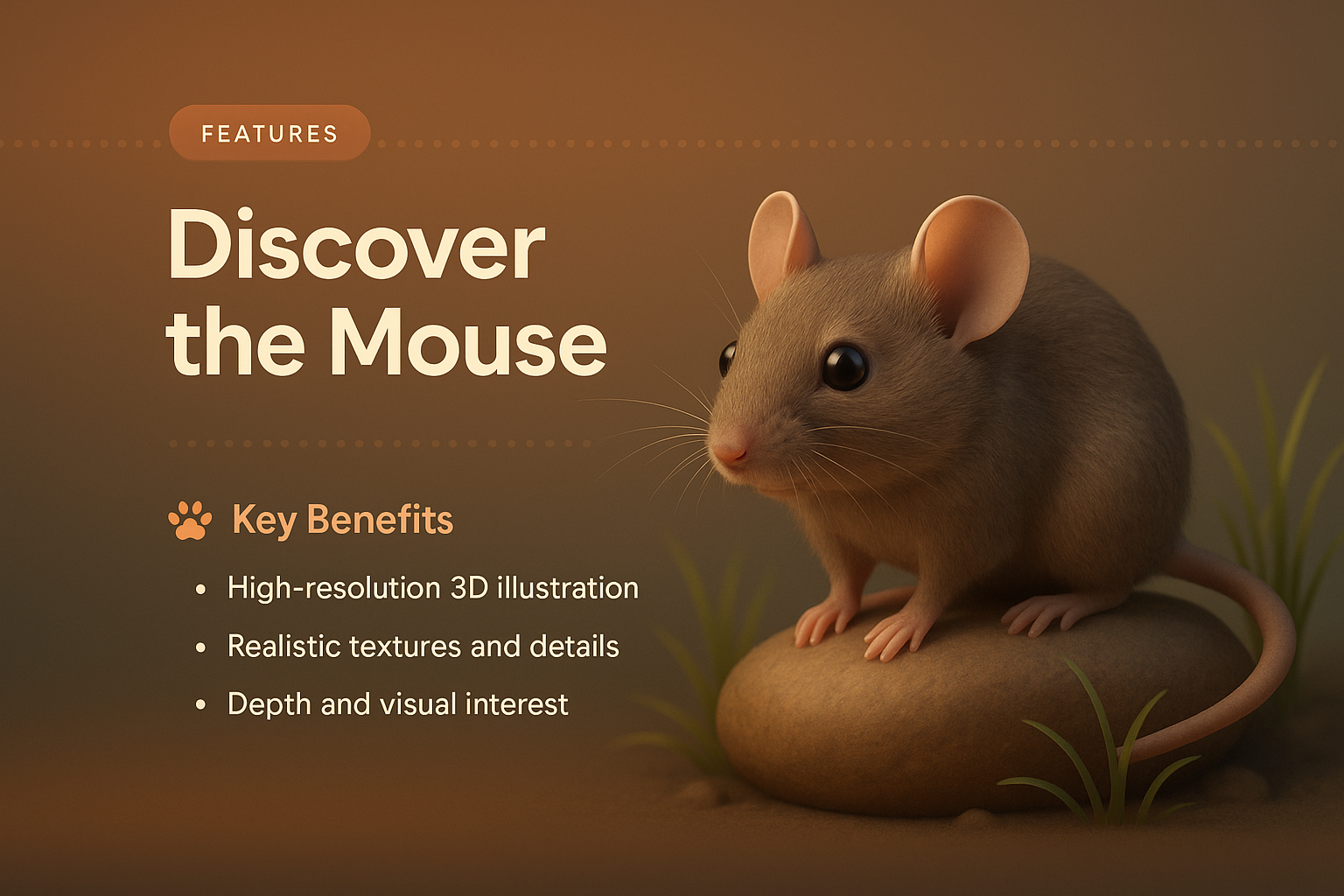 3D Illustration of a Mouse with Features Highlighted