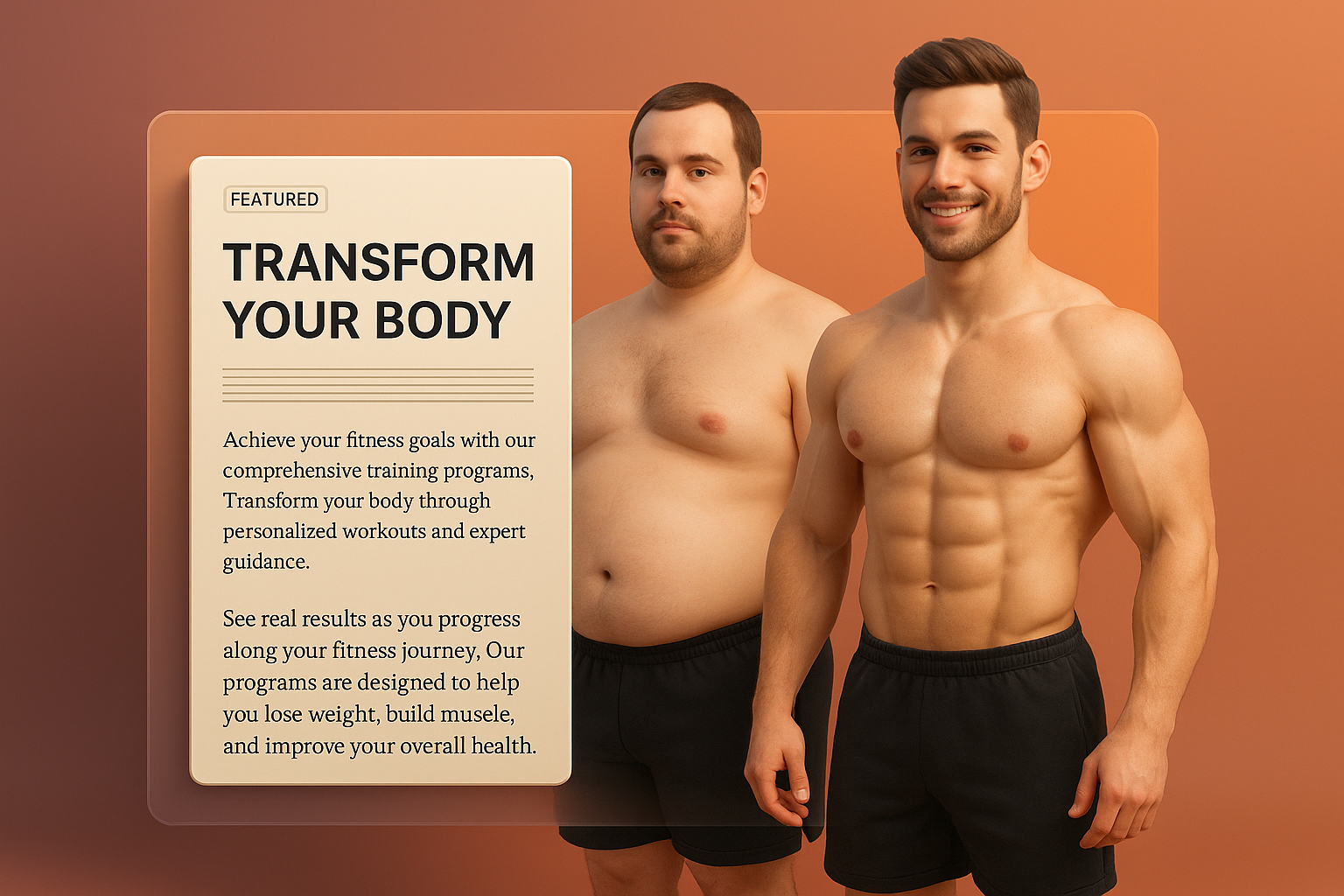 Before and After Fitness Transformation Image with Text Overlay