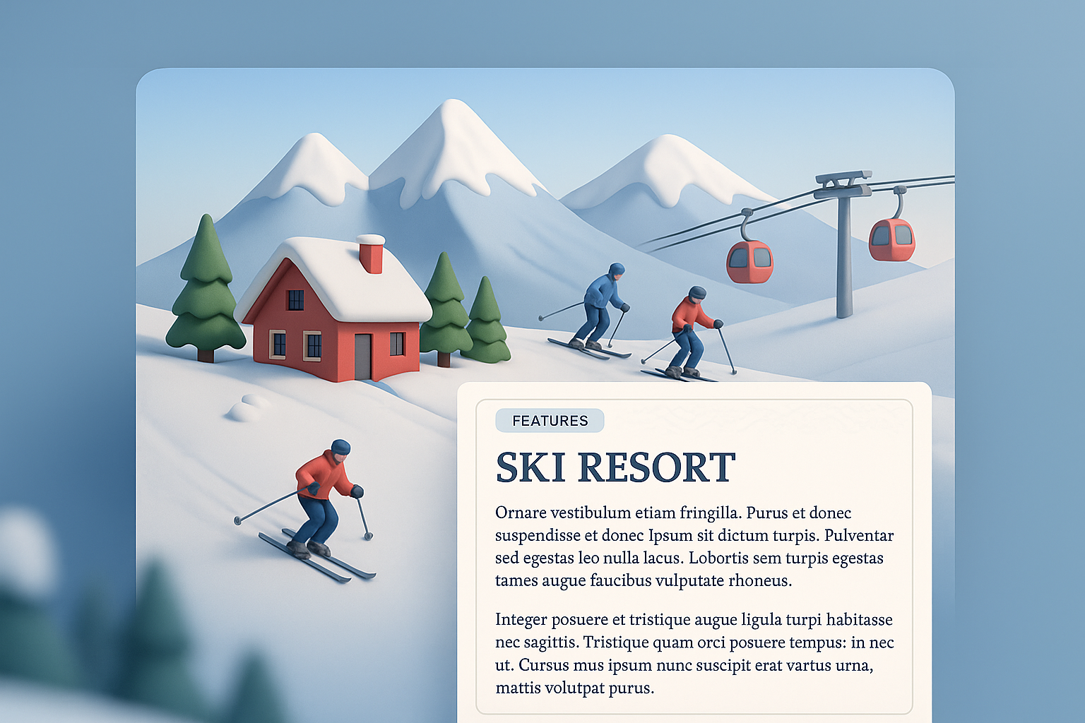 3D Illustration of a Ski Resort with Features Block