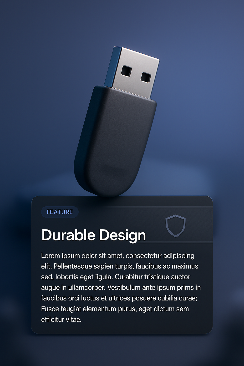3D Illustration of USB with Feature Description Panel