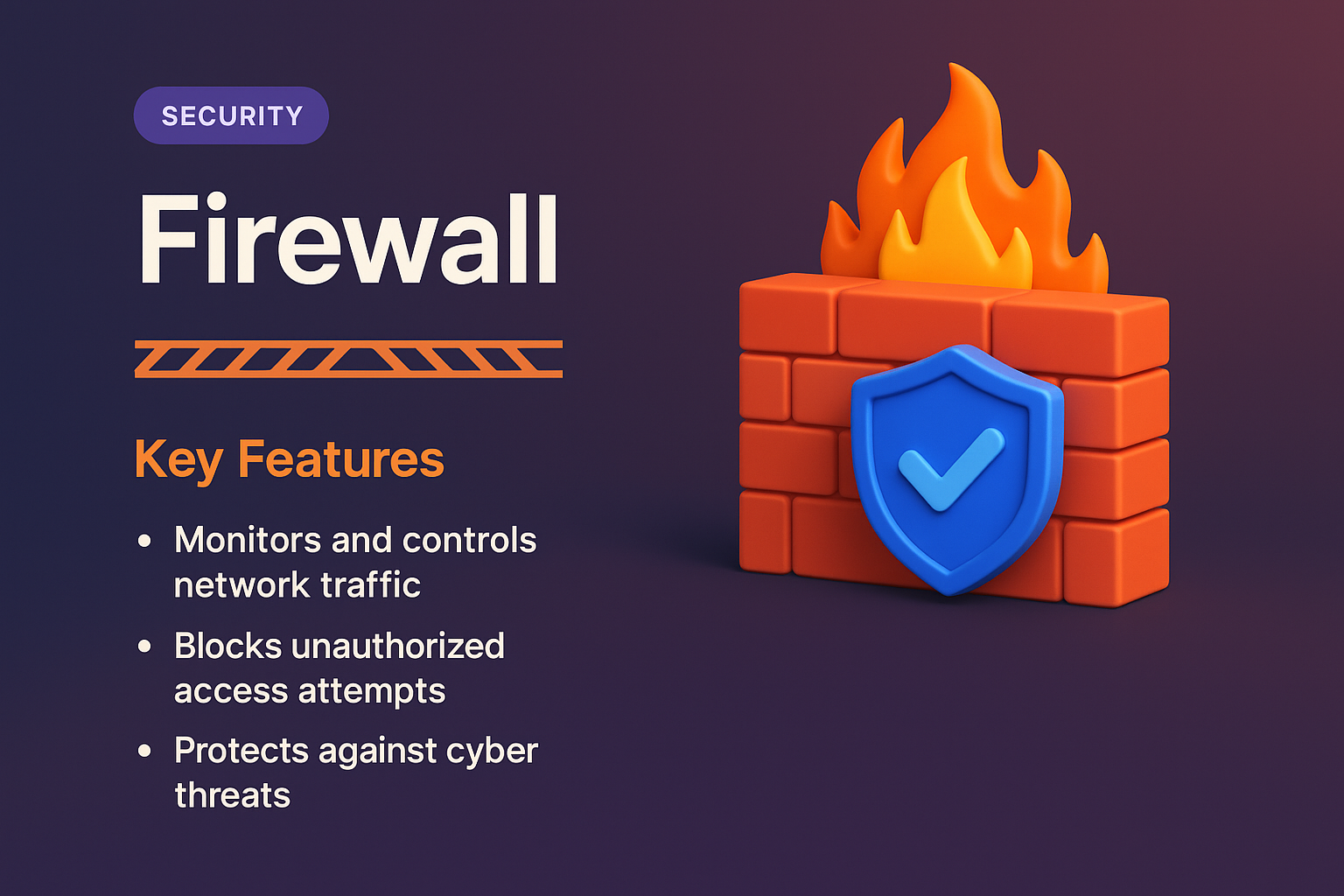 3D Illustration of a Firewall with Key Features