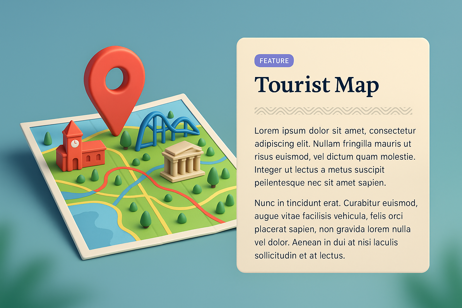 3D Tourist Map Illustration with Features Highlight