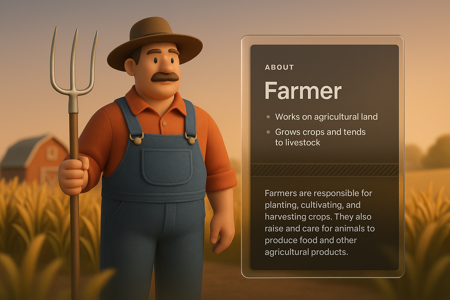 3D Illustration of a Farmer in Agricultural Setting