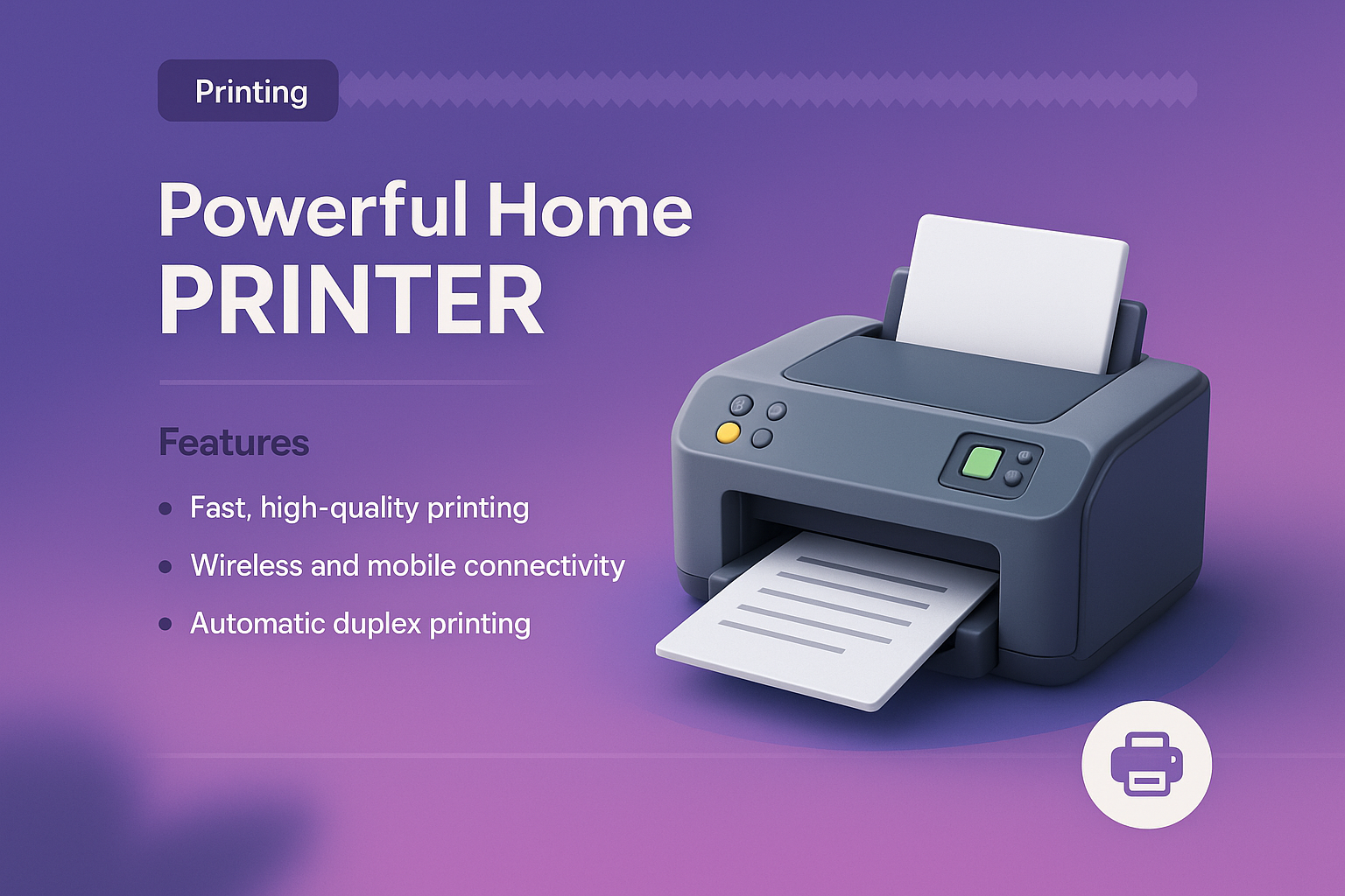 3D Illustration of a Powerful Home Printer with Features