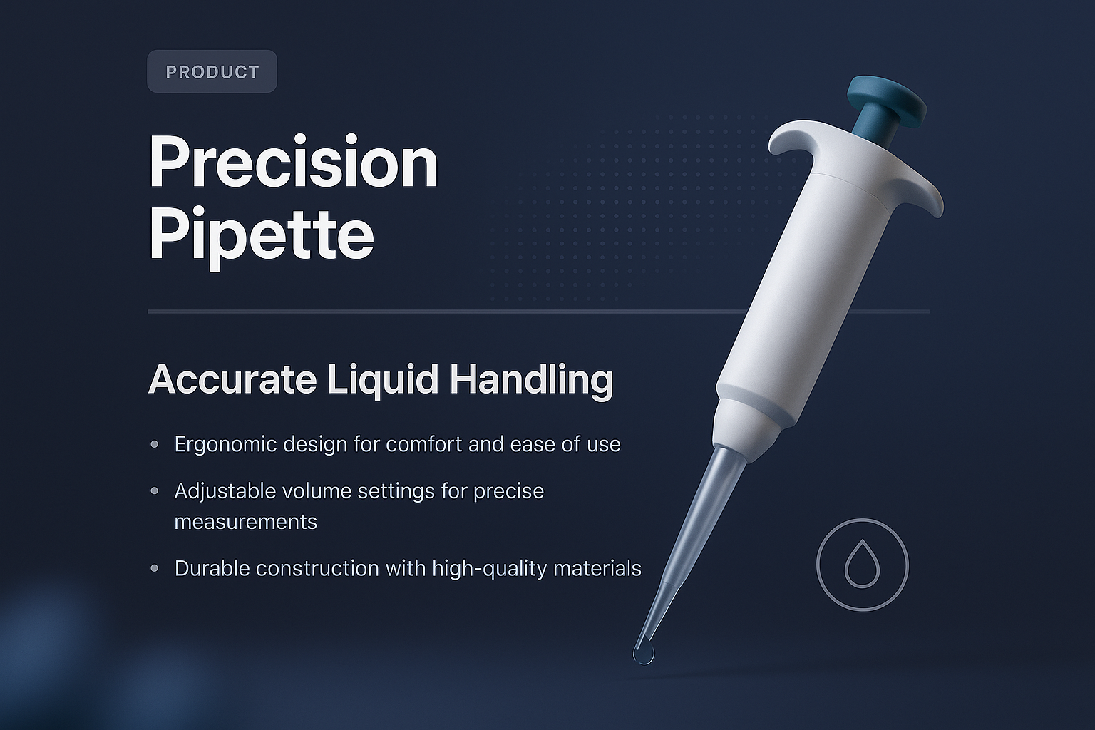 Landing Page Design Featuring a 3D Precision Pipette Illustration