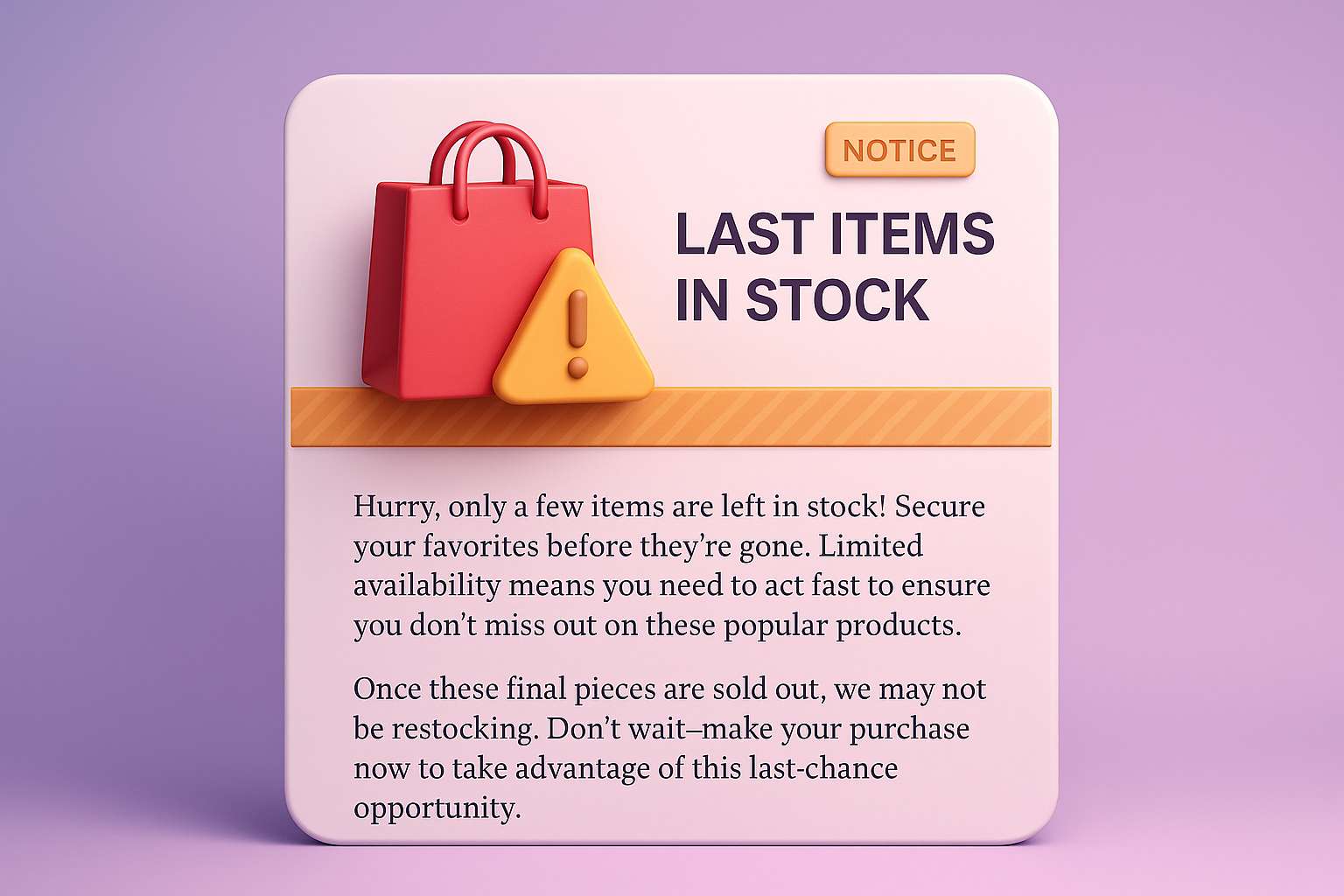 Last Items in Stock - Secure Your Favorites Now!