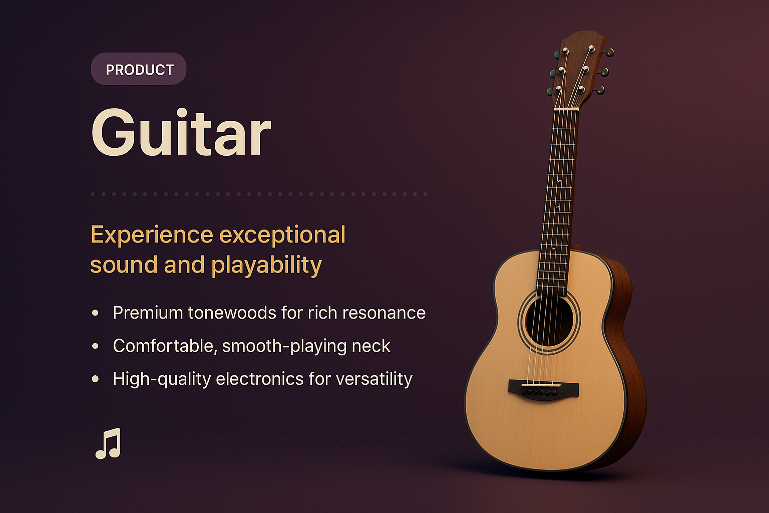 3D Guitar Illustration with Feature Highlights