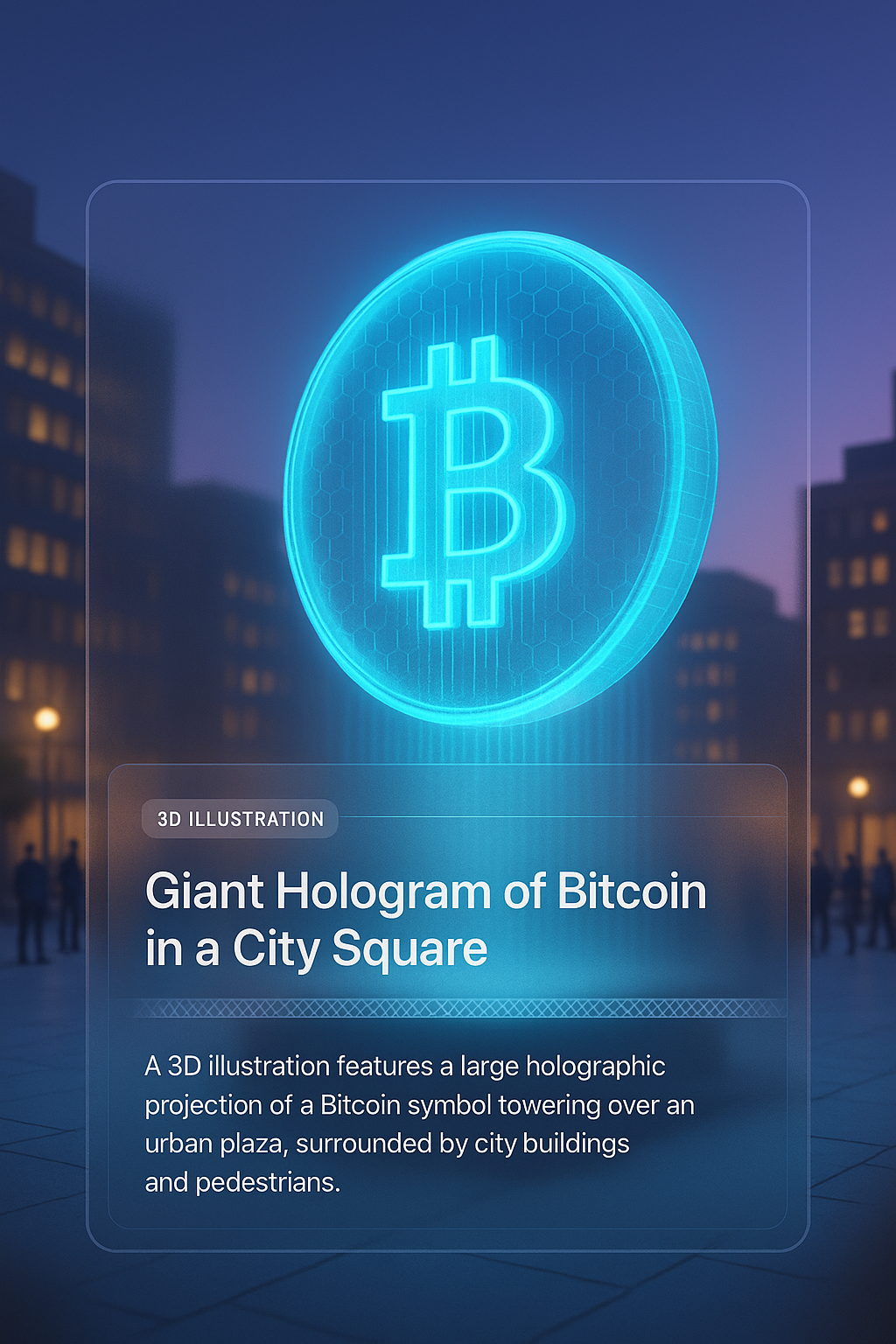 Giant Bitcoin Hologram in Urban Plaza