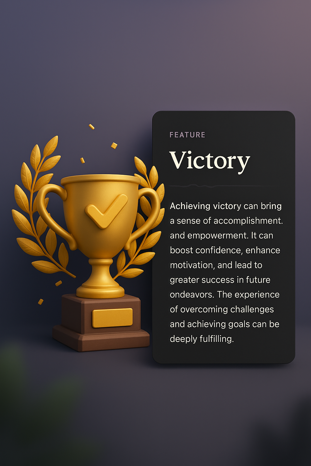 3D Illustration of Victory Trophy with Feature Description