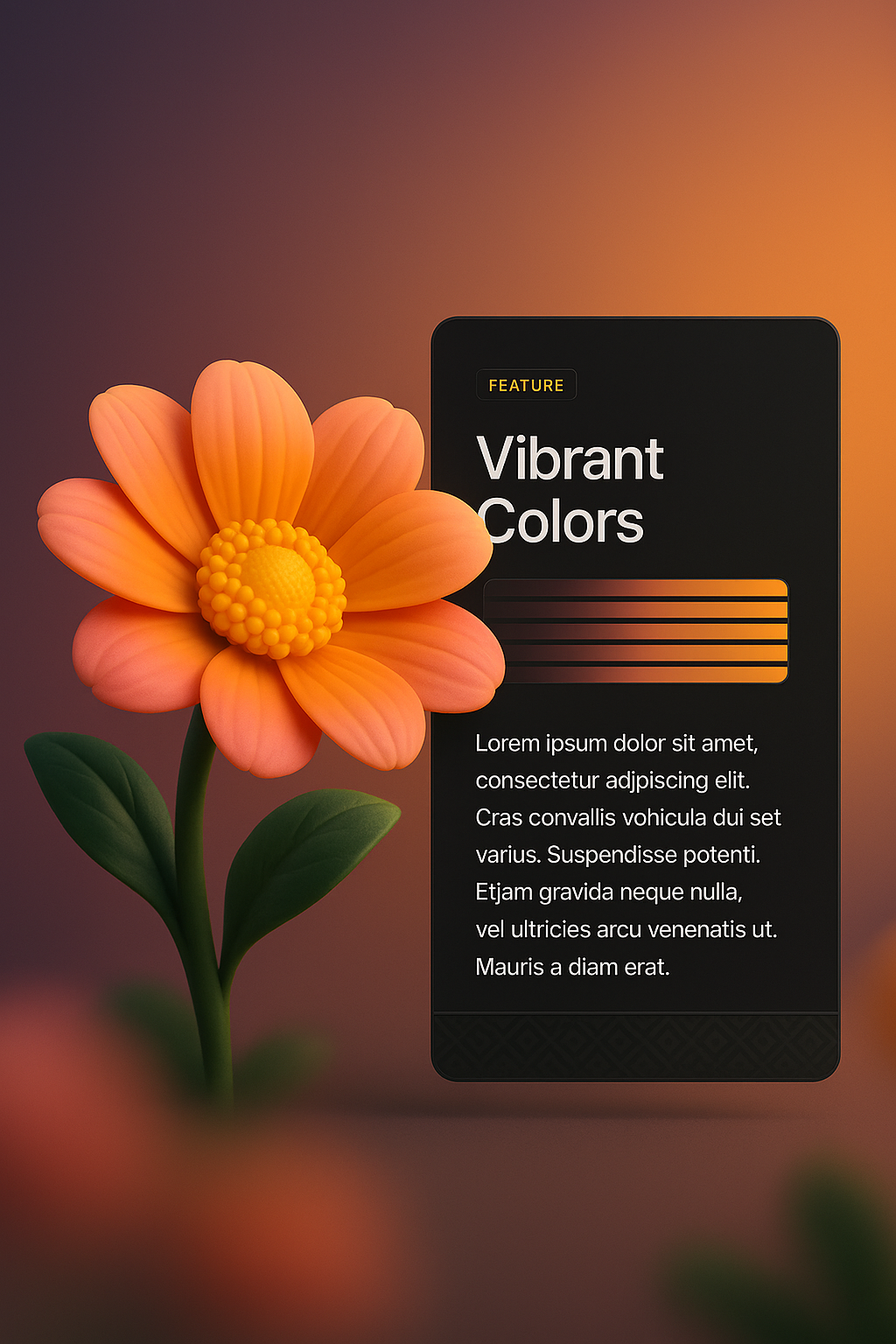 3D Flower Illustration with Integrated Feature Block