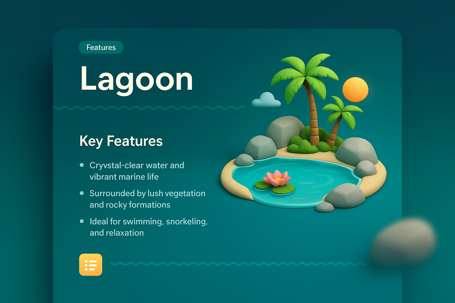 Vibrant Lagoon Scene with Key Features Highlighted