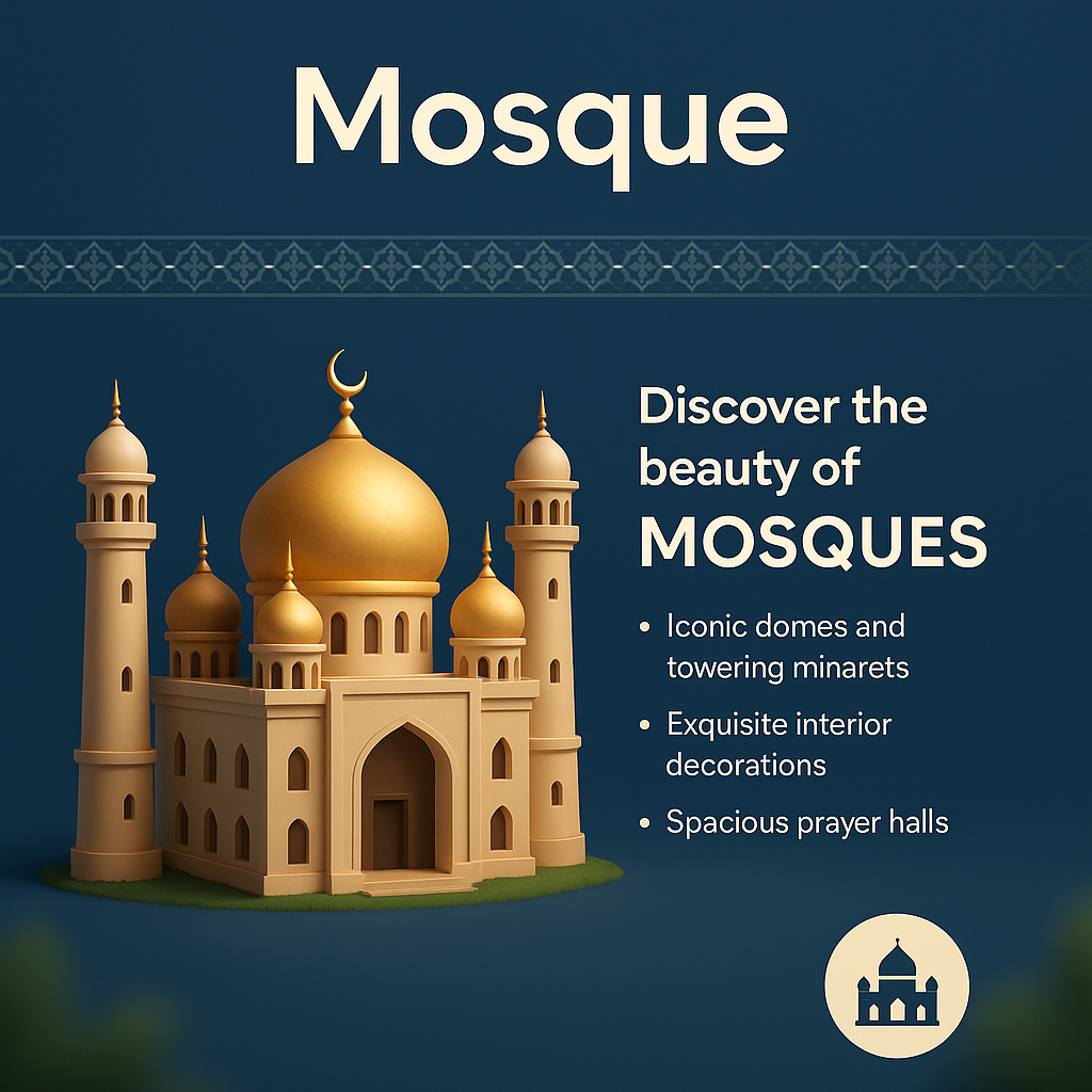 Beautiful 3D Mosque Illustration with Features Highlighted