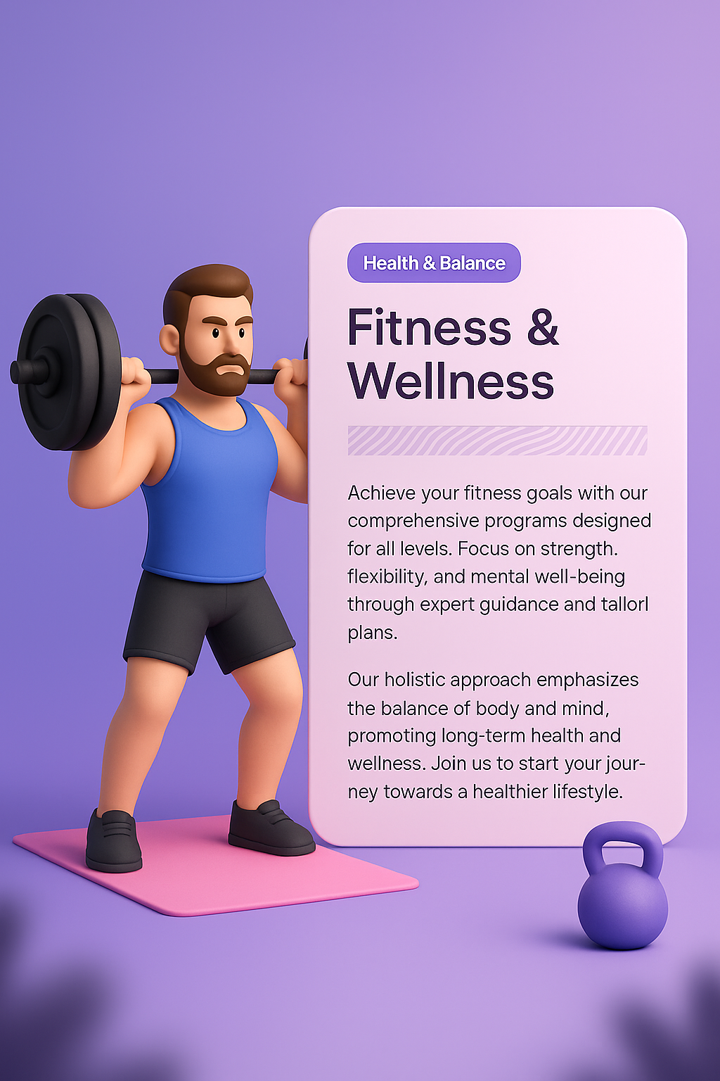 3D Fitness & Wellness Illustration with Informative Block
