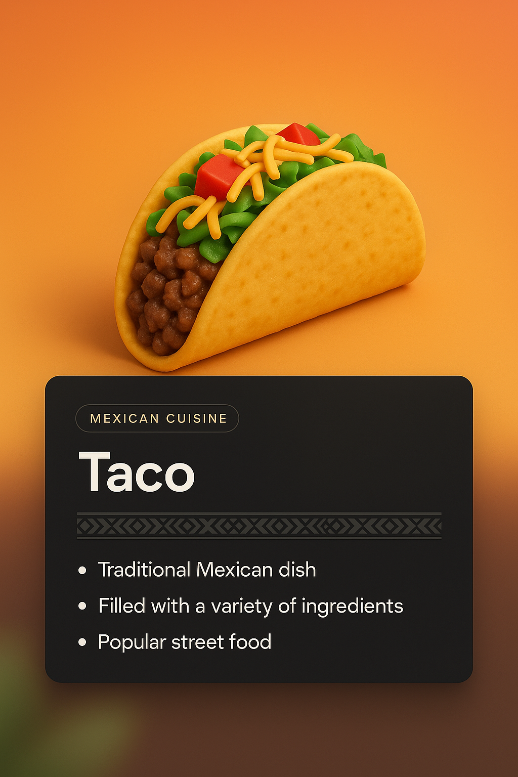 3D Taco Illustration with Informative Design Elements