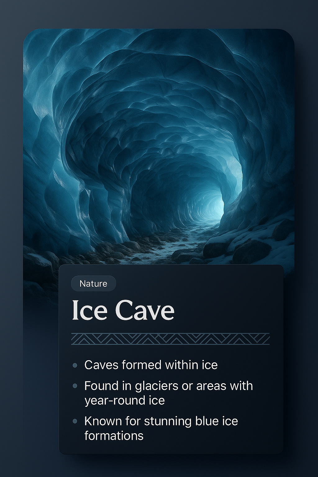 Stunning Ice Cave Illustration with Informative Overlay