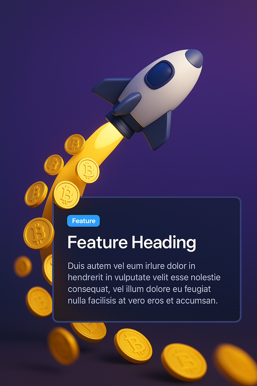 3D Illustration of a Rocket Leaving a Trail of Cryptocurrency Coins