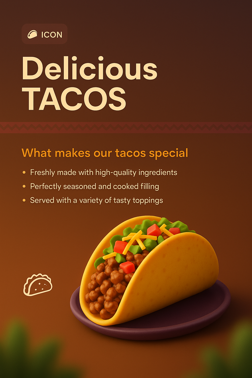 3D Illustration of Delicious Tacos with Vibrant Design