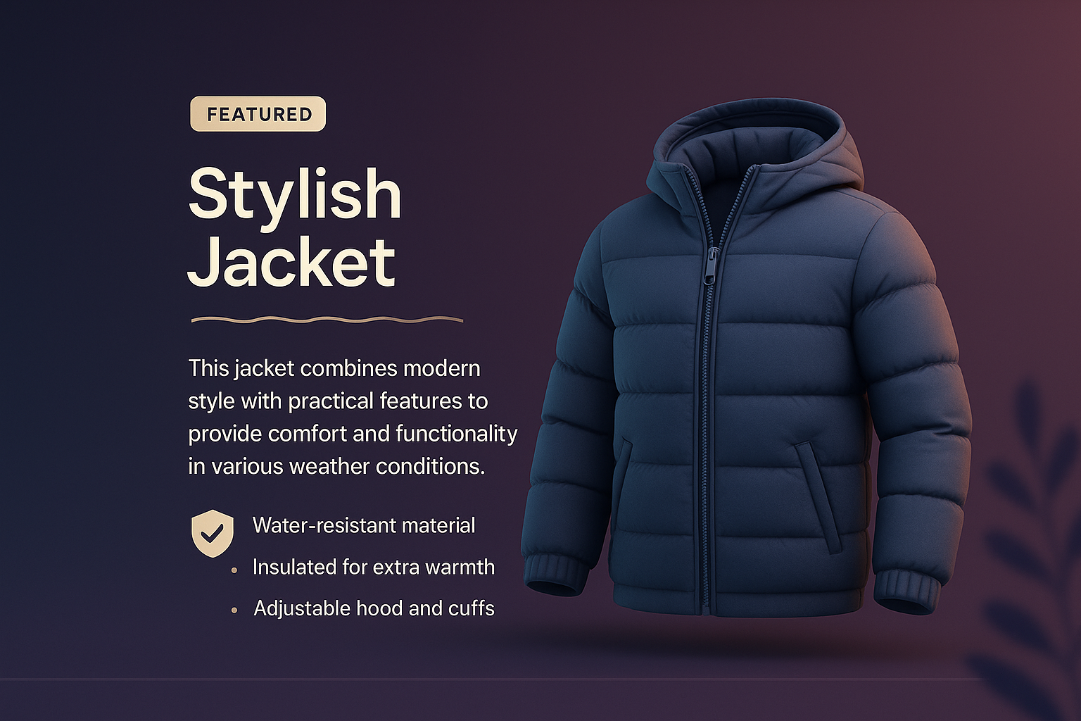 Stylish Jacket Landing Page Design with 3D Illustration
