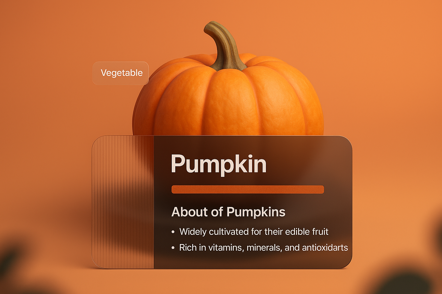 3D Pumpkin Illustration with Informative Card Design