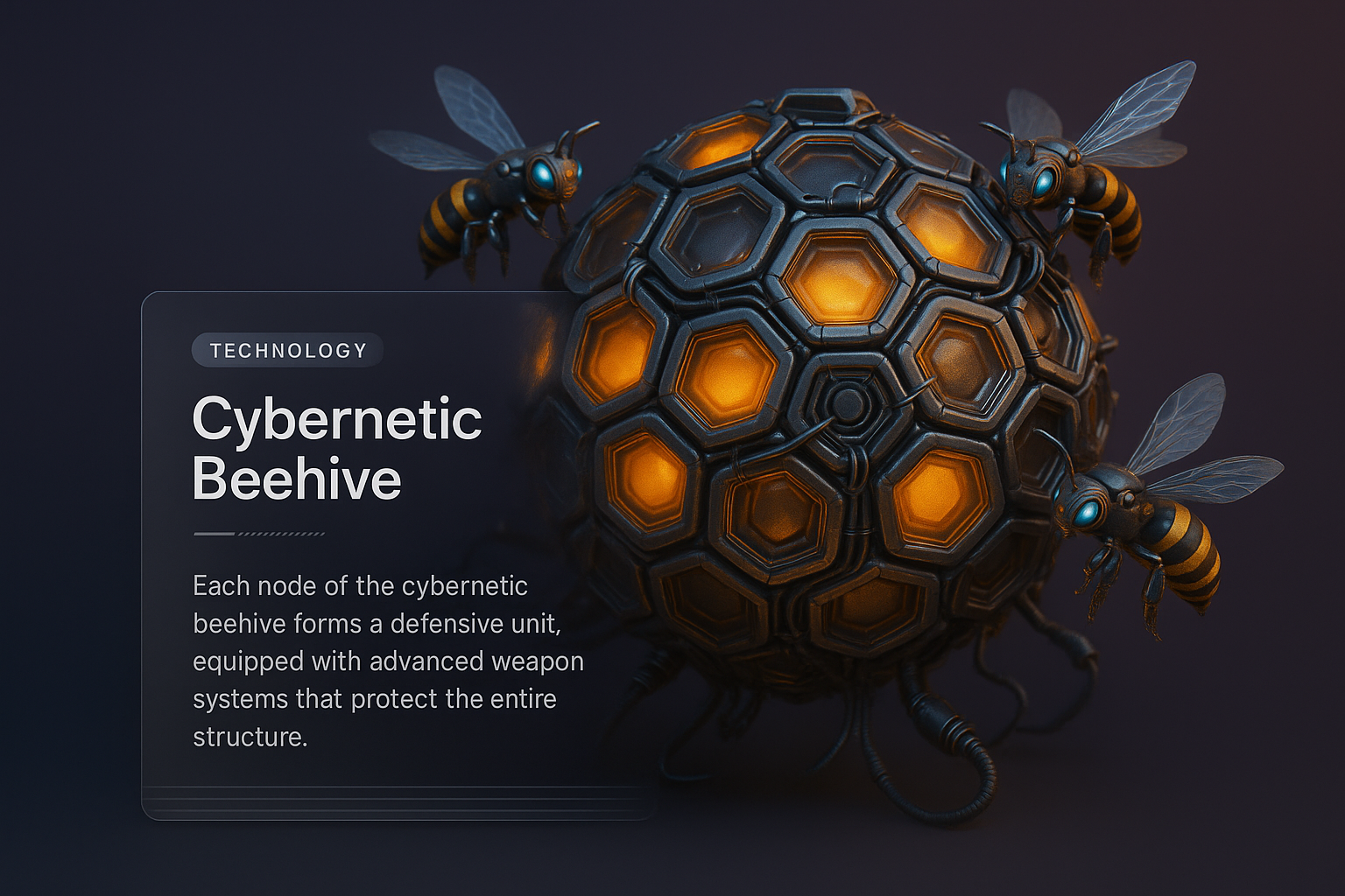 Futuristic Cybernetic Beehive Illustration with Defense Features