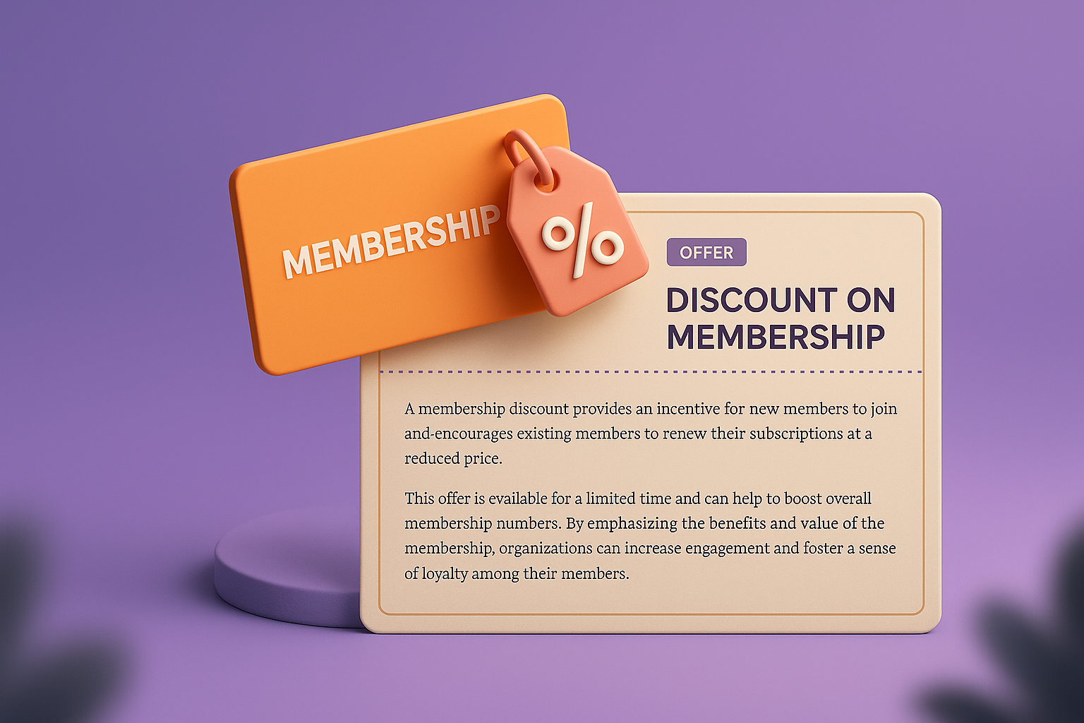 3D Illustration for Discount on Membership Promotion