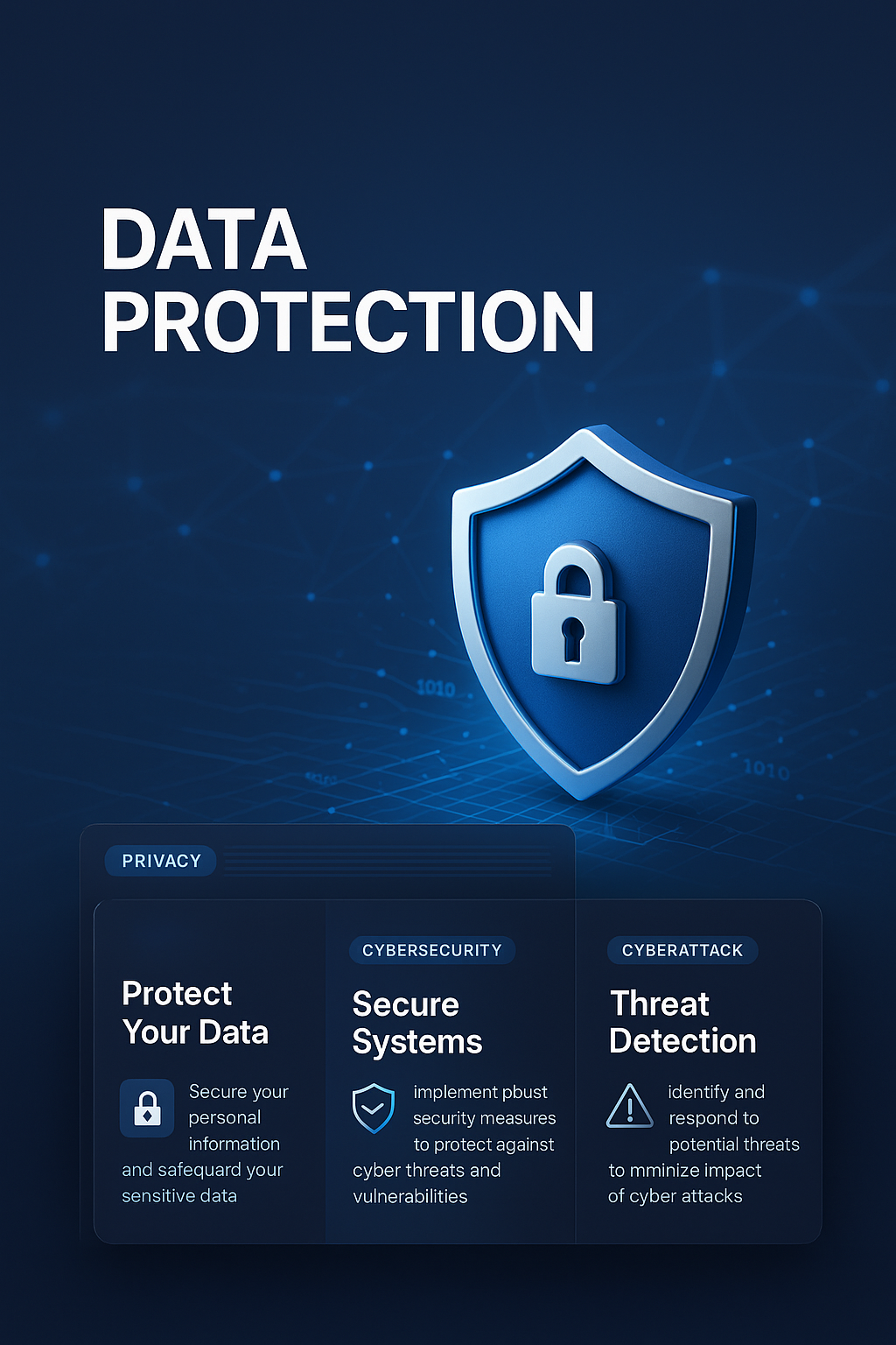 3D Data Protection Shield Illustration for Cybersecurity
