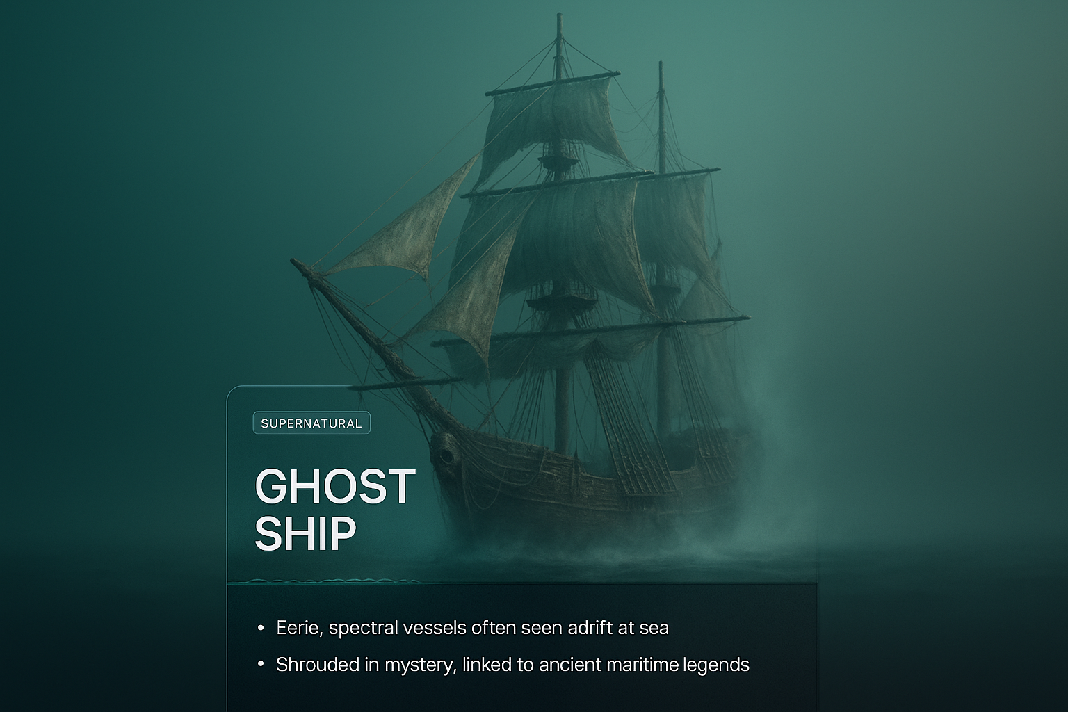Mysterious Ghost Ship 3D Illustration with Text Overlay