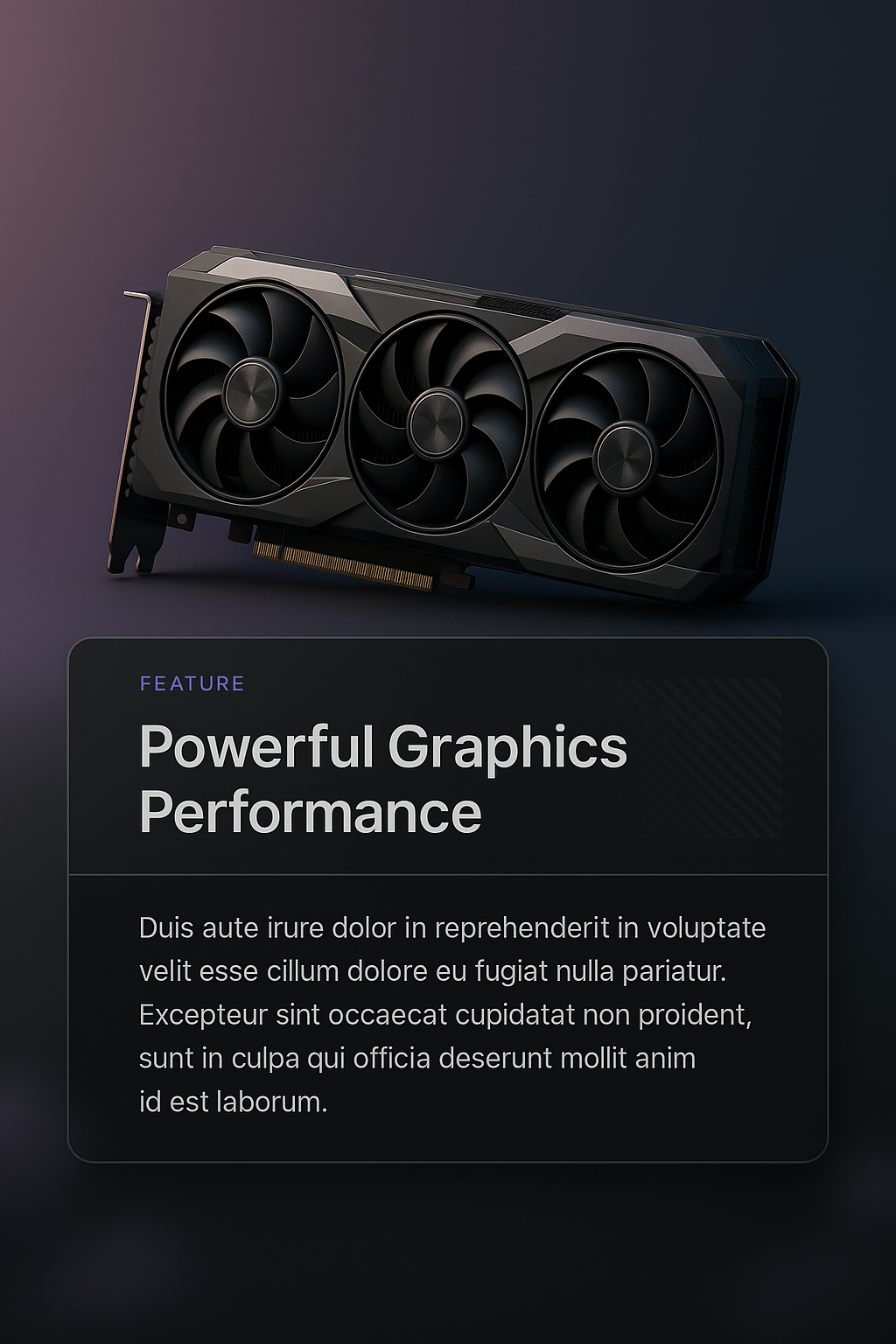 3D Graphics Card Illustration with Feature Block