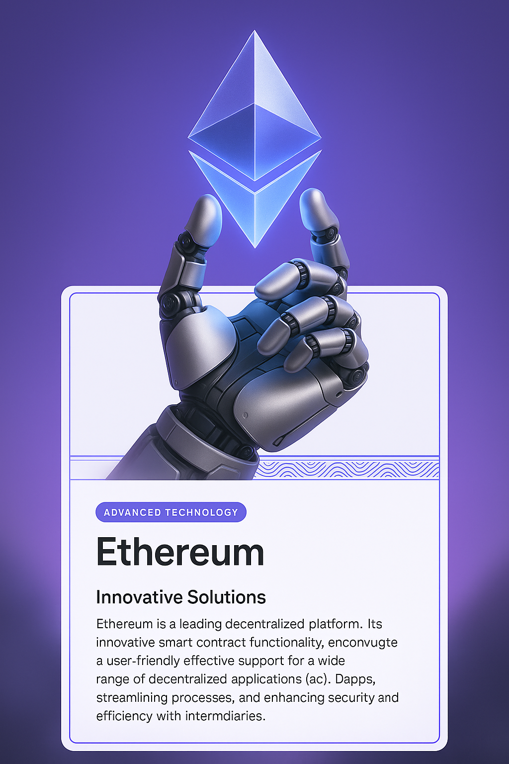 Robotic Hand Holding Glowing Ethereum Crystal Illustration