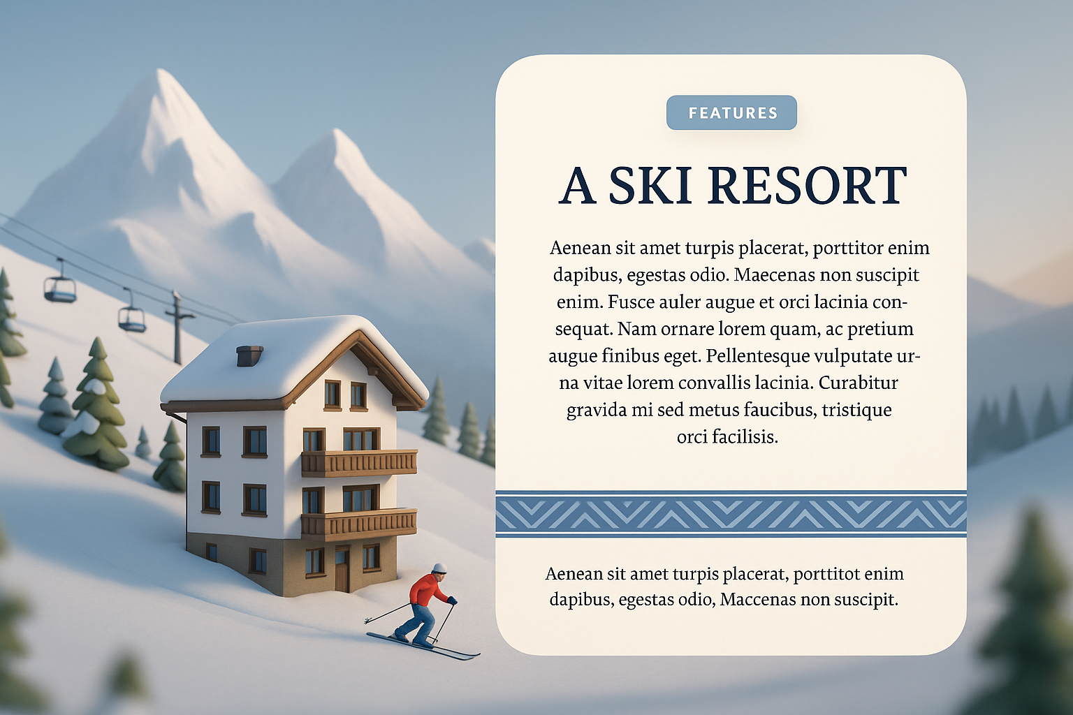 3D Illustration of a Ski Resort with Features Block