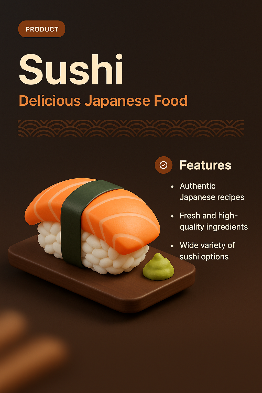 3D Illustration of Sushi with Features Description