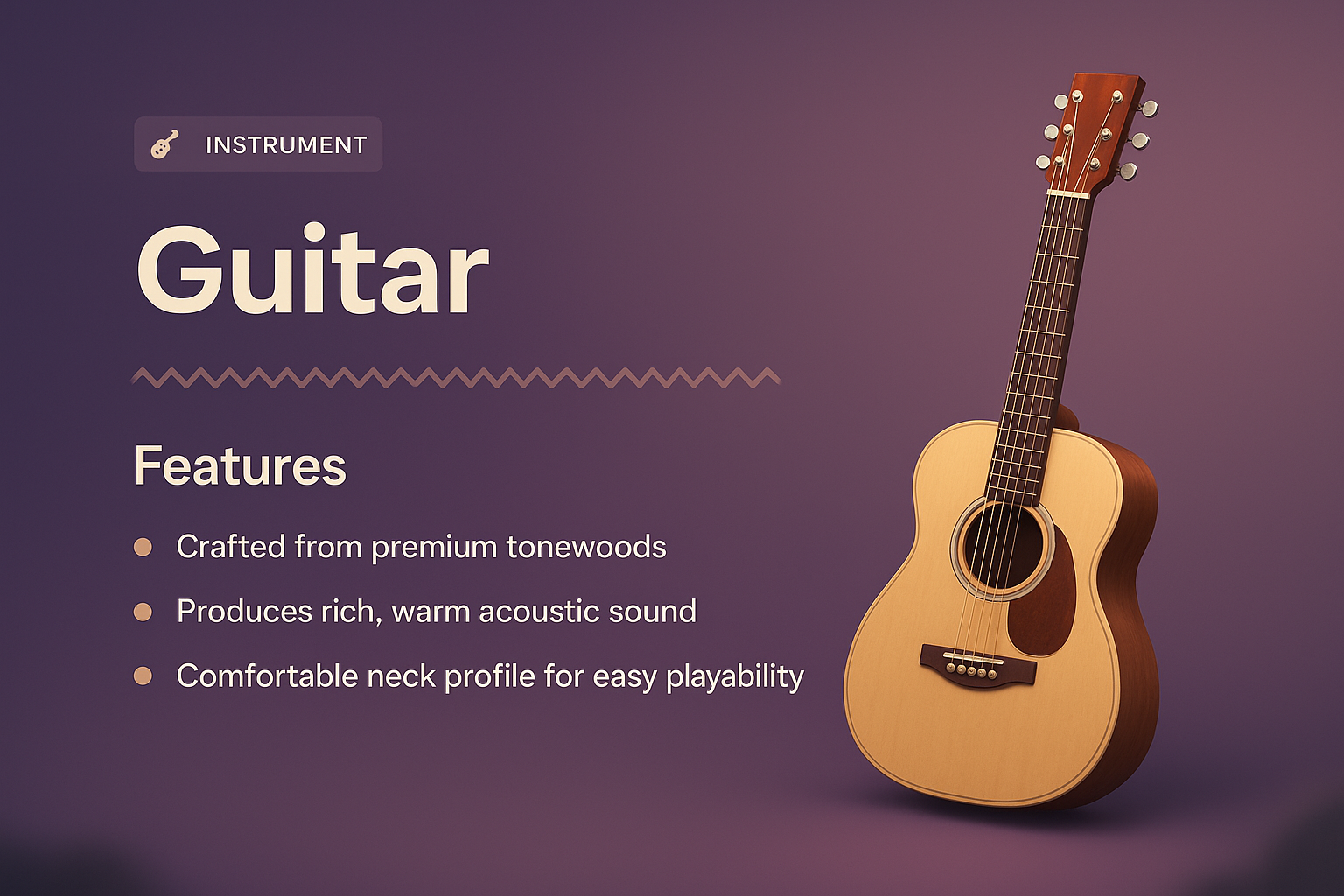 Stylish 3D Guitar Illustration with Features Highlighted