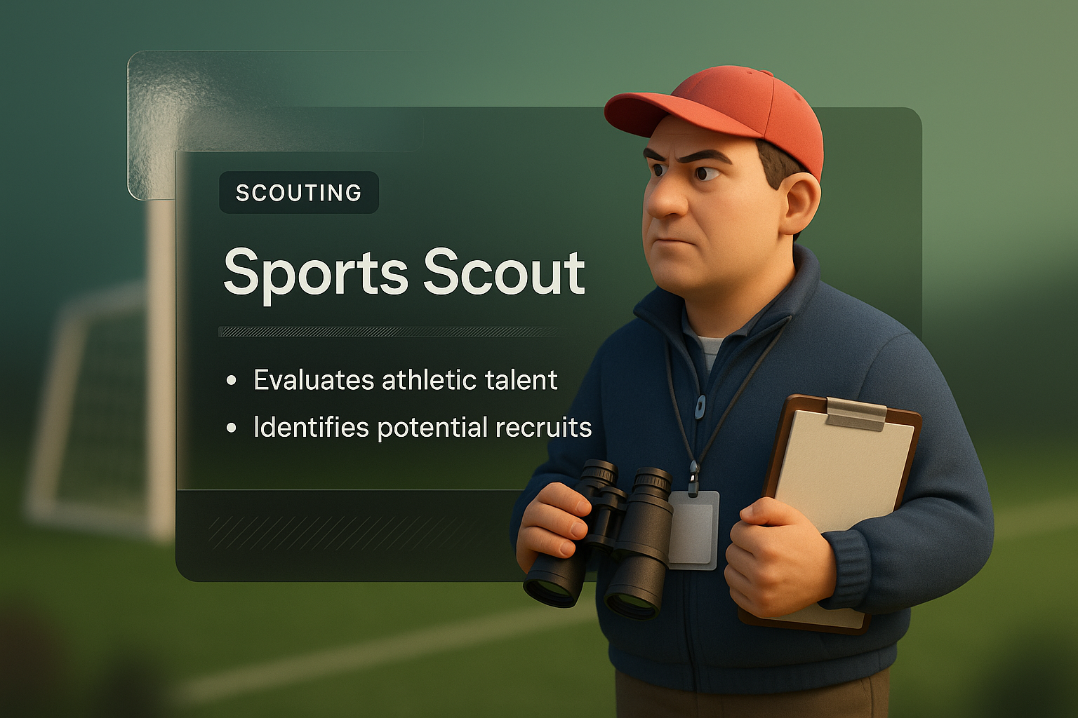 3D Illustration of a Sports Scout Evaluating Athletic Talent
