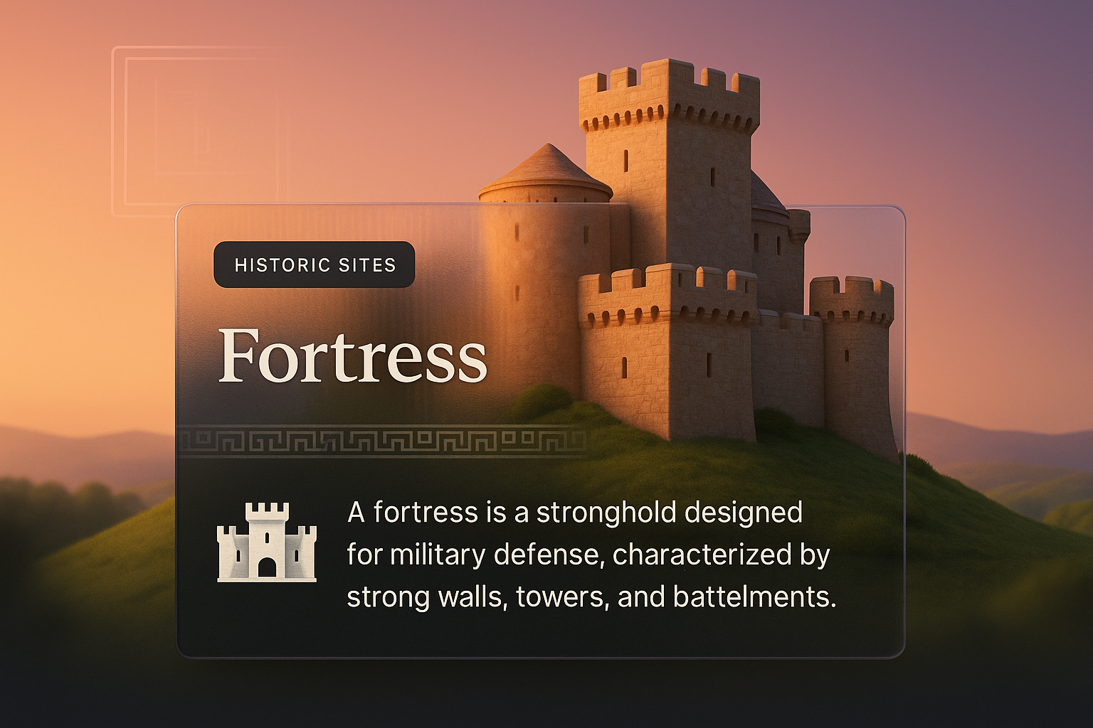 3D Fortress Illustration with Informative Overlay