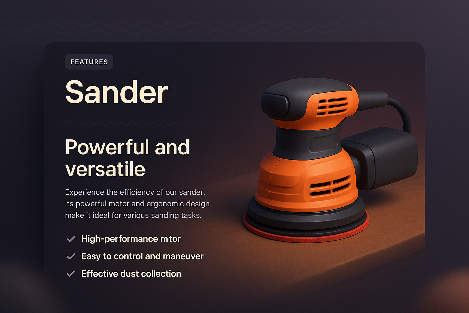 Landing Page Design with 3D Illustration of a Sander