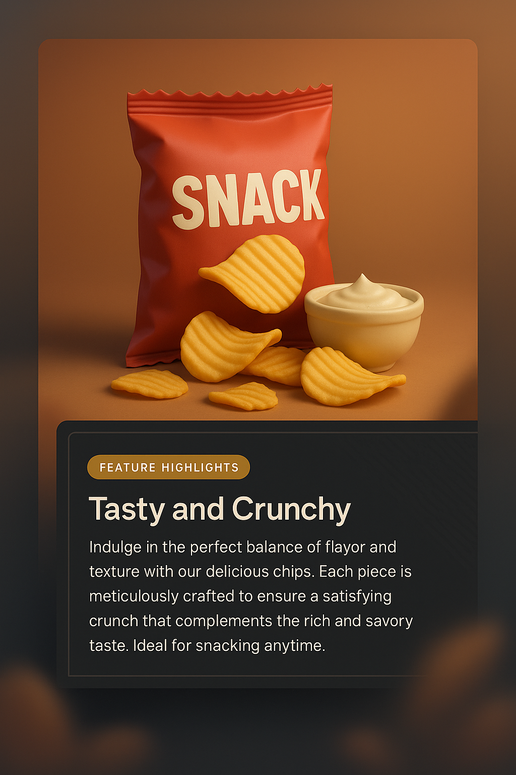 3D Illustration of Snack Packaging with Feature Highlights