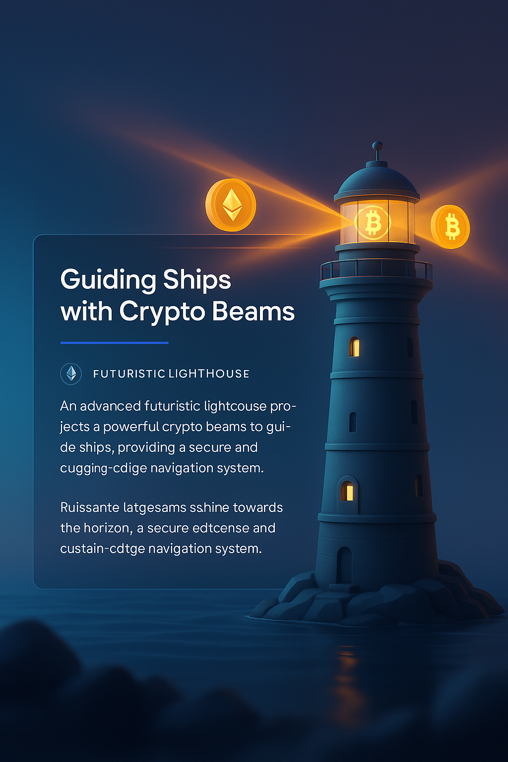 Futuristic Lighthouse Guiding Ships with Crypto Technology