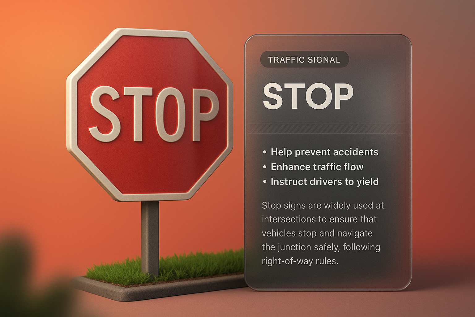 3D Stop Sign Illustration with Informative Panel