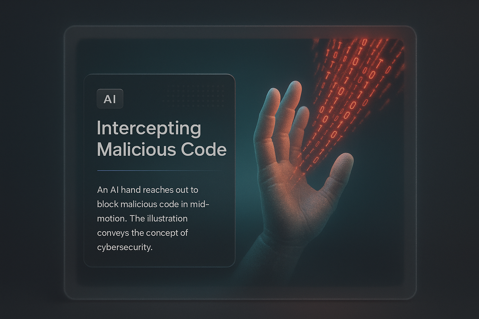 AI Hand Intercepting Malicious Code - Cybersecurity Concept Art