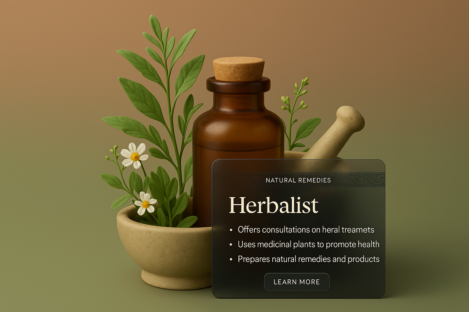 3D Illustration of Herbalist with Natural Remedies Elements