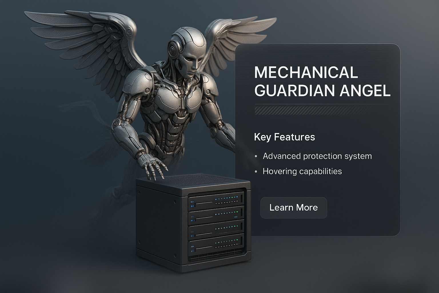 Mechanical Guardian Angel Over Server - Advanced Protection System