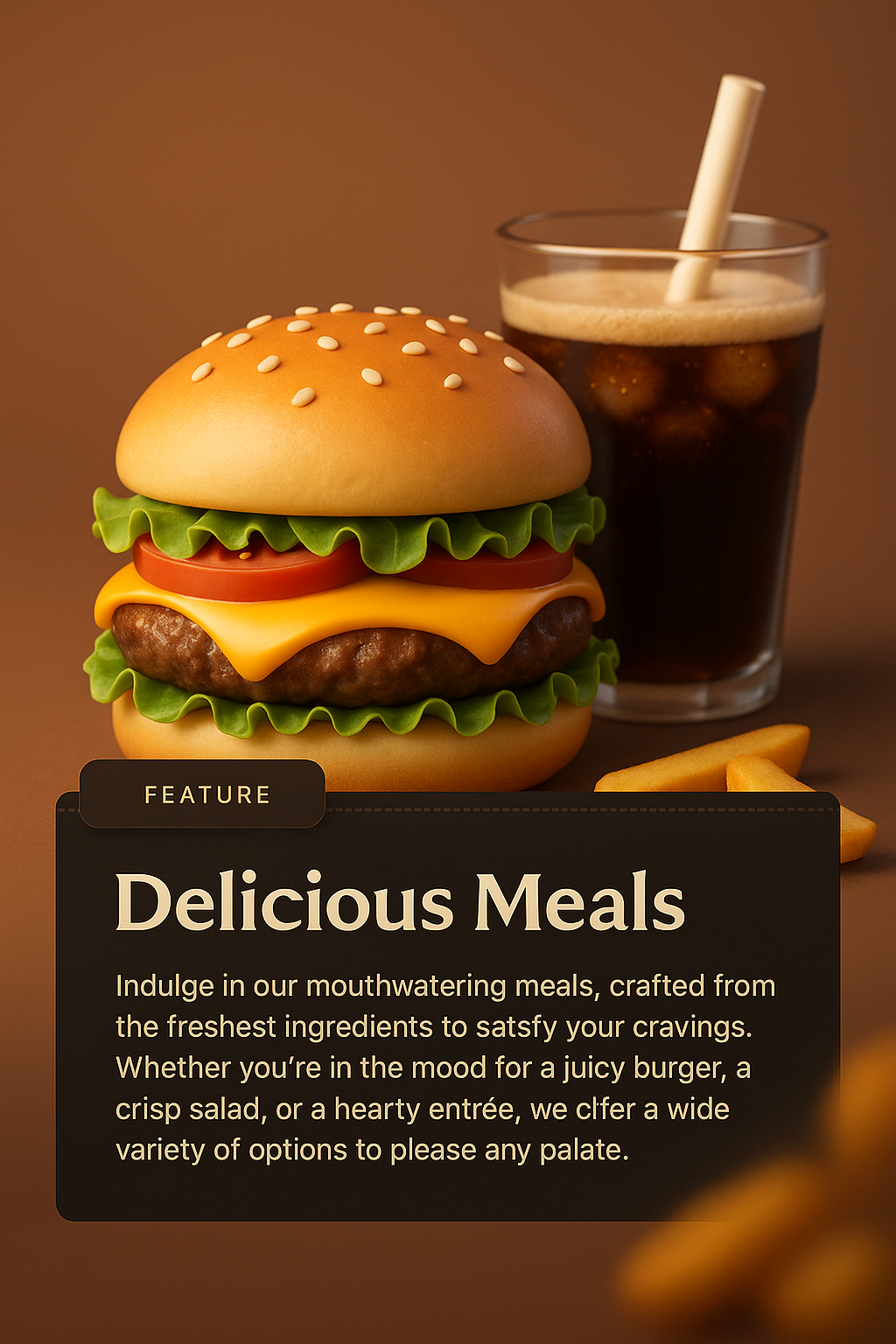 3D Illustration of a Delicious Meal with Burger and Drink