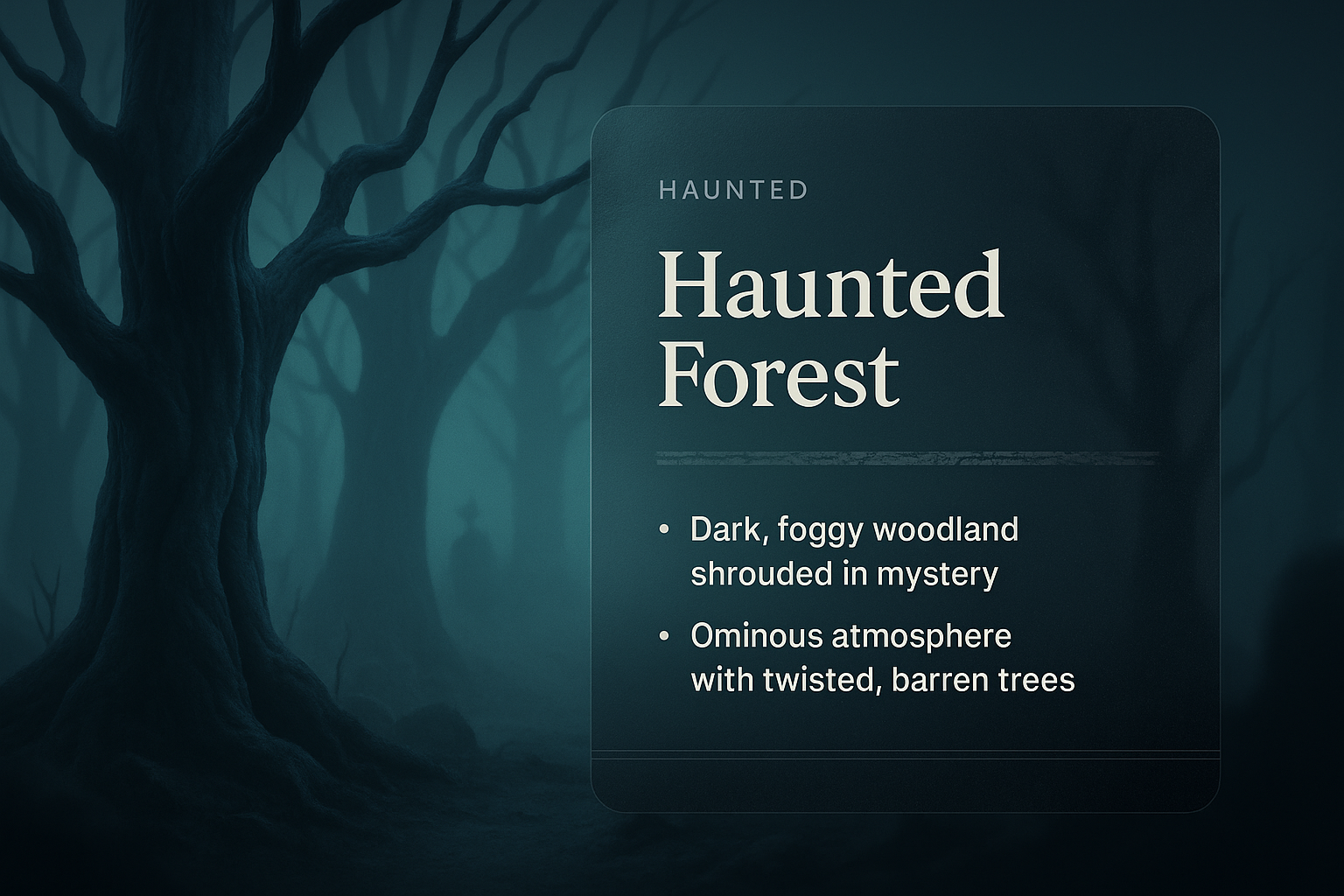Enigmatic Haunted Forest with Fog and Barren Trees