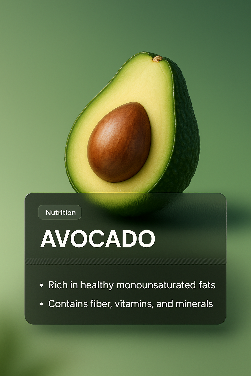 3D Avocado Web Page Design with Nutrition Facts