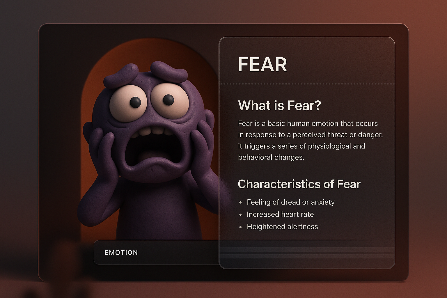 3D Illustration of Fear with Glass Effects and Integrated Text Blocks