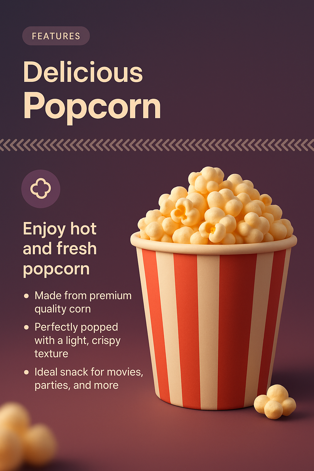 3D Popcorn Landing Page Design with Features