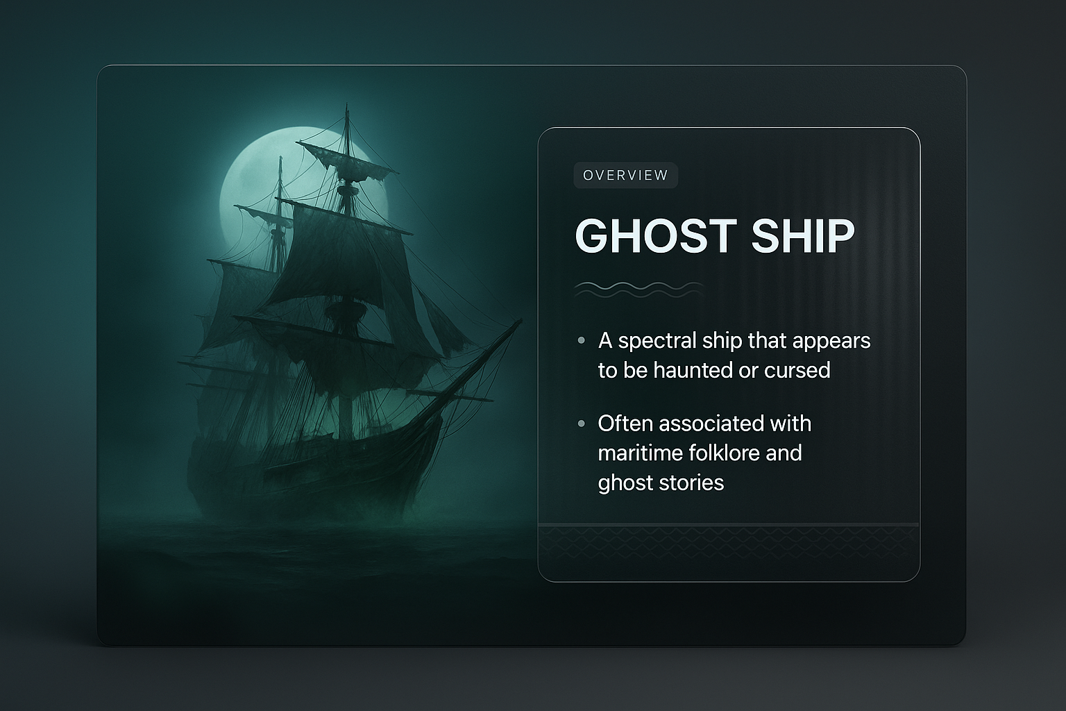 Haunting 3D Ghost Ship Illustration with Overview Panel