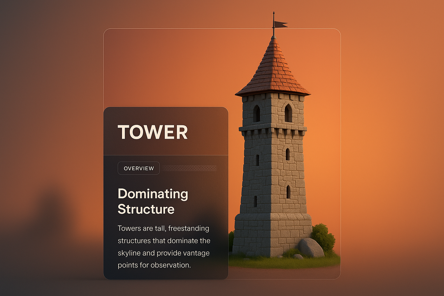 3D Tower Web Page Concept with Layered Design Elements