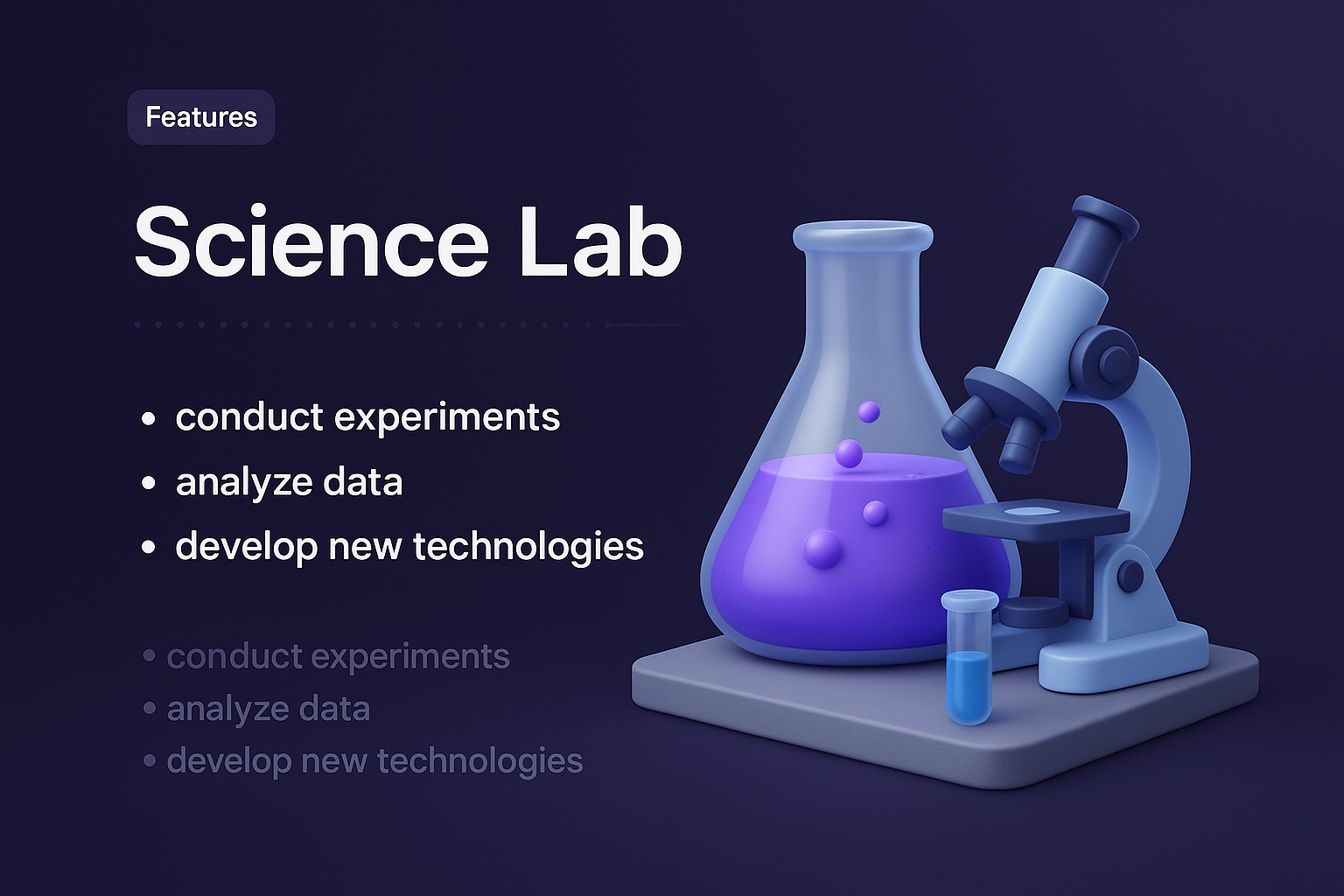 3D Science Lab Illustration with Features Overview
