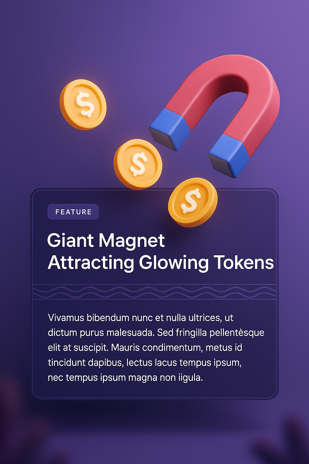 Giant Magnet Attracting Glowing Tokens in 3D Illustration